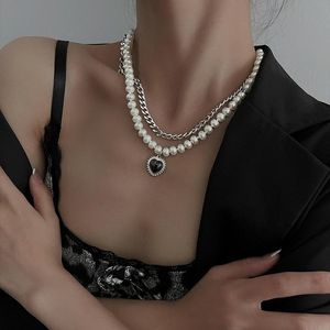 Collane pendenti U magici Texture Texture Double Loay Love Heart Beaded Imitazione collana perla per le donne gioielli con strass con strass