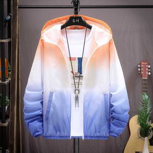 Yaz Polyester erkek Ince Ceket Açık Nefes Degrade Güneş Kremi Spor Rüzgarlık Kapşonlu Gelgit Güneş Koruma Giyim X0710