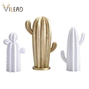 Vileadその他のサイズの樹脂サボテン置物北欧のシンプルなスタイルホワイトゴールドホームアクセサリーリビングルーム創造的装飾飾り210811
