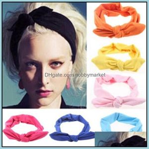 Stirnbänder Haarschmuck Damen Mode Elastisch Stretch Plain Kaninchen Schleife Stil Band Stirnband Turban Haarband Accessoires Sport Headwrap Drop Deli