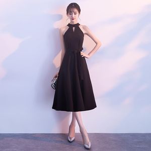 Ethnic Clothing Halter Sleeveless Sexy Cheongsam Off Shoulder Bowknot Sashes Qipao Black Pleated Formal Party Dress Gown Short Vestidos De F