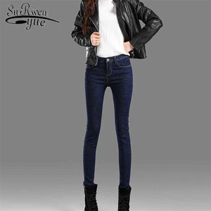 Calças de brim negras para mulheres skinny cintura alta primavera e outono Elastic algodão denim calças com estilo coreano 10833 210510