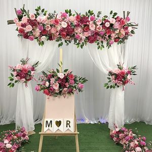 Różowy Róża Czerwony Sztuczny Kwiat Gazebo Tieback Znak Ślubny Biegacze Biegacze Water Backdrop Garland Floral Arangement Decor