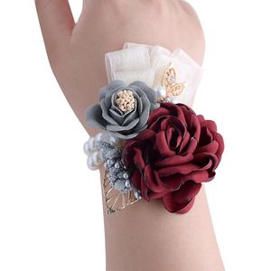 Wedding Prom Corsage Bride Wrist Flower Ceremony Corsages Party Pearl Bracelet Handmade Bridesmaid Hand Flowers Supply Decorative Wreaths
