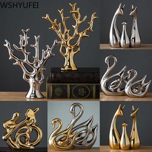 Modern Cerâmico Animal Decorativo Estátua Deer Figurine Figurine Home Desktop Decoração Natal Aniversário De Casamento Presente