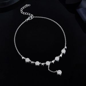 Baoyocn Brand Real 925 Sterling Silver Charm Round Zirconia Anklet Kedja för Kvinnor Mode Bröllopsfest Bracelet Fot Smycken