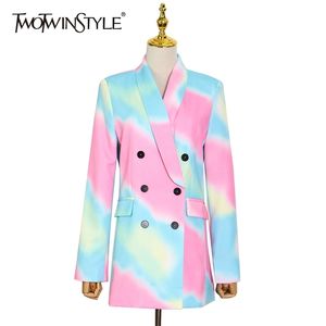 Tie Dye High Street Style Blazer For Women Notched Long Sleeve Casual Hit Color Blazers Female Fashion 210524