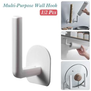 Hooks & Rails Multi-Purpose Wall Hook Self-Adhesive Paper Pot Lid Holder Organizer For Kitchen Bathroom Drop Wholesale Fast Delivery