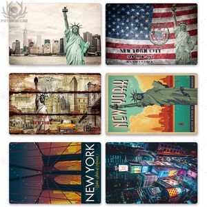 Famous States New York Vintage Metal Painting Wall Poster Plaque Metal USA British Famous City Coffee Bar House Home Decorative Plate Decor Tin Sign Size 30X20cm