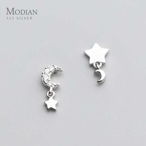 Ay Temizle CZ Salıncak Saplama Küpe Köpüklü Yıldız 925 Ayar Gümüş Charm Exquisite Studs Kulak Kadınlar Için Güzel Takı 210707