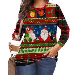 Plus Size Hooodies Womens Sweatshirts Christmas Santa Claus Print Long Sleeve Pullover Trendy Tops 2XS 6XL