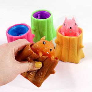 Squeeze Squirrel Toys Cute Funny Stress Relief Tree Stumps Party Favors Student Pen Holder Stresses Relief Toy