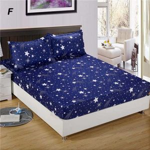 3PC Bed Sheet with Pillowcase Geometric Printed Fitted Sheet With Elastic Bed Linen Polyester Mattress Cover Queen Size 210626