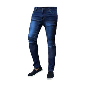 Män s grundläggande penna jeans, solid färg hög midja penna byxor nära passande denim byxor för pojkar, mörkblå / ljusblå / svart x0621