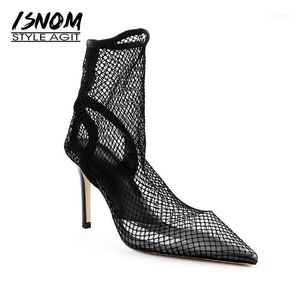Wholesale sexy stiletto heel boots for sale - Group buy Boots ISNOM Summer Mesh Ankle Women Sock High Heel Shoes Fashion Sexy Pointed Toe Female Stiletto Heels Footwear1