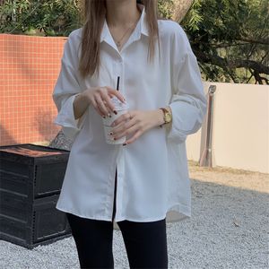 Şık Streetwear Kısa Katı Tops Chic Tatlı Nazik Kadın Bluzlar Gevşek Zarif Ofis Bayan Kadınsı Gömlek 210421