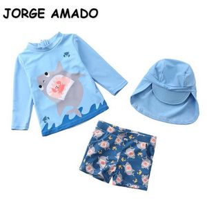Summer Baby Baby Swimwear 3-sztaki Zestawy Kreskówki Whale + Kuflety + Koszulki kąpielowe Kwitowa odzież dziecięca E1052 210610