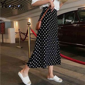 Женщины лето плюс размер S-3XL юбка корейский винтаж в горошек тонкий высокая талия линия MIDI женская черная белая красная улица 210708