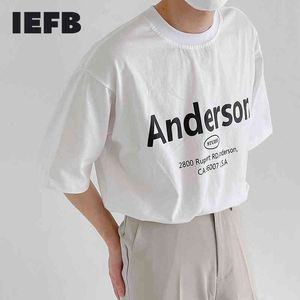 IEFB Short Sleeve T-shirt Men's Korean Style Summer Loose Letter Print Simple Fashion Tops Round Collar Causal Basic Cloth 210524