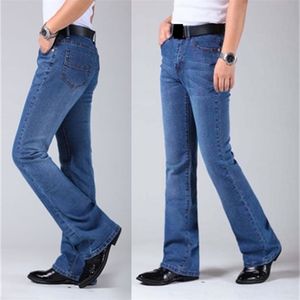 Mens flared ben jeans byxor hög midja lång flare för män bootcut blue hommes bell botten jeans män 210716