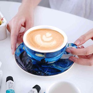 Van Gogh Mundial famosa pintura a óleo da noite estrelado arte de latte café tumbler Cappuccino tiro caneca de chá de bom gosto xícara de chá demitasse