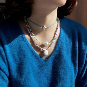 Ожерелья кулон Женщины Мода Boho Seed Beeh Chokers Барокко Жемчужина Натуральный Камень Красочные Ручной Бисером Ожерелье