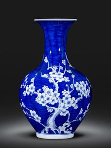 Vasi Vaso in porcellana di Jingdezhen Disposizione dei fiori Antico blu e bianco dipinto a mano Ice Plum Soggiorno in stile cinese