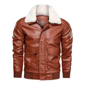 Herbst Pelz Frühling Kragen Abnehmbare Lederjacke Männer Große Taschen Motorrad Lederjacke Männer PU Mäntel Einfache Biker Jacke 211111