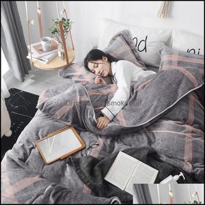 Bedding Sets Supplies Home Textiles & Garden Yovepii Fleece Set 4Pcs Flannel Winter Flat Sheet Pillowcase Duvet Er Geometic Linens Room Slee