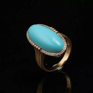 Обручальные кольца Классический дизайнер для женщин Большой синий бирюзы Каменный Золотой Цвет Девушки Дамы Мода Пальца Кольцо Дубай Стиль