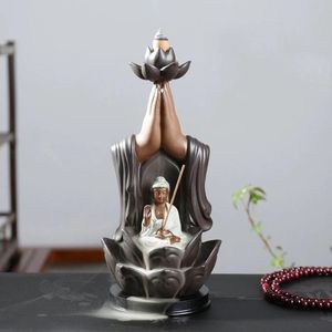 Fragrance Lamps Backflow Incense Burner Tathagata Buddha Ceramic Stick Holder Home Office Teahouse Decor Drop
