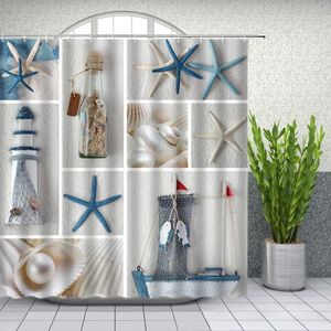 Shower Curtains Beach Starfish Whale Plant Leaf Scenery Bathroom Decor Home Bathtub Waterproof Polyester Cloth Curtain Set