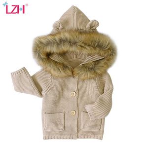 LZH 2021 outono de pele infantil com capuz jaqueta de tricô para roupas de bebê recém-nascido meninas meninas jaqueta inverno crianças casaco outerwear casaco 0-2 ano h0909