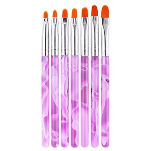 7pcs Professional Nail Brush Set Fiber Hair Acrylic Handle UV Gel Brush Pen Drawing Brush Nail Art Tool DIY Manicure Brushes Kit