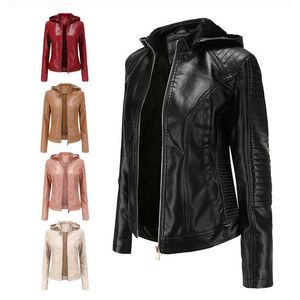OLOMN NF6677最高品質の女性の女性の豪華な革のジャケットショートウォームフード付き秋と冬のDHL