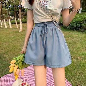 Kvinnors Wide-Ben Shorts Sommar Casual Loose High Waist Wild Plus Storlek Mode Kvinna Streetwear Kort Byxor Studenter 210421