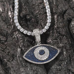 Iced Out Devil Eye Wisiorek Naszyjnik Złoty Posrebrzane Męskie Bling Hip Hop Biżuteria Prezent