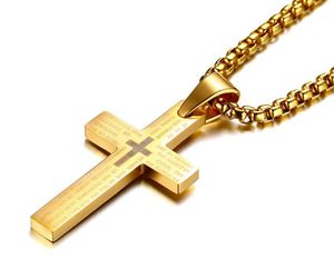 n871 Boys Men's Stainless Steel Fashion Cross Pendant Lord's Prayer Necklace 24 Inch Silver/ Gold/ Black