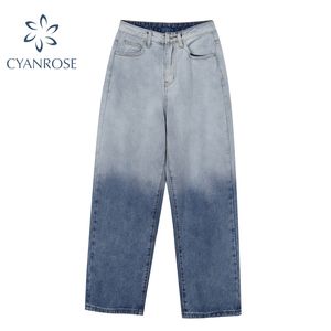 Farbverlauf Denim Hosen Frauen Y2K Mode Streetwear Breite Bein Jeans Hosen Sommer Neue Harajuku Casual Gerade Buttoms 210417