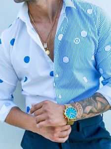 Осенняя мода мужская свободная повседневная рубашка блузка модная печать в горошек полосатый с длинным рукавом 3XL рубашка кардиган