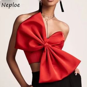 Neploe Sexy Big Bowknot Summer Crop Tops Kvinnors Bodycon Strapless Club Beach Blus Kvinnor Blusa Red Black 210423