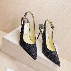 Classic Black sequins Luxurys Designers Shoes women 8.5CM high heels quality designer party wedding bride ladies sandals fashionable sexy dress pointed leather