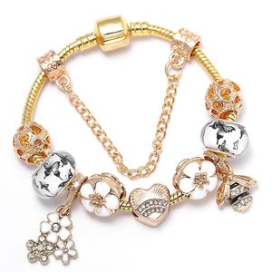 Hochwertige Charm-Perlen in Roségold und Silber aus Muranoglas, Biene, Schmetterling, Blume, Kristall-Schmetterling, passend für europäische Pandora-Charm-Armbänder, Sicherheitskette, Schmuck zum Selbermachen für Frauen