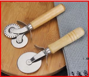 NewKitchen ferramentas redondo pizza cortador faca rolo clutc cortadores de aço inoxidável punho de madeira Pastelaria nonstick ferramenta friccionador de roda com aperto ewa50