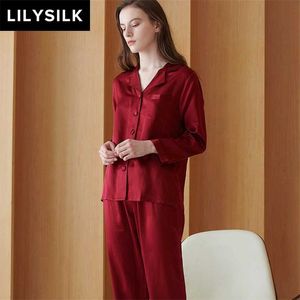 LilySilk 100 Ipek Pijama Set Kadın Saf 19 Anne Bayanlar Pijama Lüks Doğal Tam Boy Kadın Giyim 211112