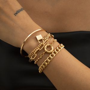 Punk Hip-Hop Bloqueio Charme Pulseira Mulheres Mistura Multi-Elemento Geométrico Redondo Fivela Set Luxury Designer Bangle