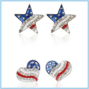 Nya Hjärtkristall Öron Studs Fashion Star Shape Amerikanska flaggan Örhängen för Kvinnor Patriotiska Smycken Gifts Pendientes Oorbellen Q0709