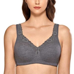 Reggiseno taglie forti senza ferretto da donna in cotone non imbottito con bordi in pizzo 211110