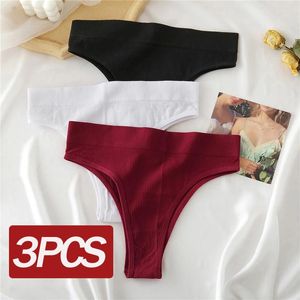 Women's Panties 3PCS Set Thong Seamless High Waisted Comfortable Cotton Briefs Sexy Underpants Underwear