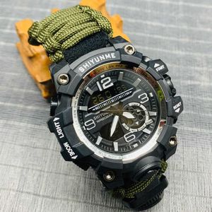 Shiyunme Military Compass Led Lysous Digital Dual Display Watch Sport 50 m Vattentät Quartz Mäns Klocka Relogio Masculino G1022